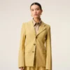 Veste ajustée en laine vierge jaune à simple boutonnage
