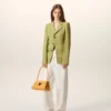 Veste ajustée en laine vierge verte à simple boutonnage