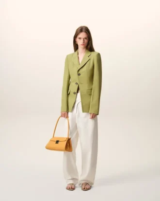 Veste ajustée en laine vierge verte à simple boutonnage