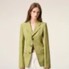 Veste ajustée en laine vierge verte à simple boutonnage