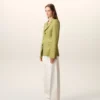 Veste ajustée en laine vierge verte à simple boutonnage