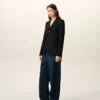 Veste ajustée à simple boutonnage en laine vierge noire