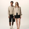Veste Ami de Coeur en nylon beige à boutons-pression