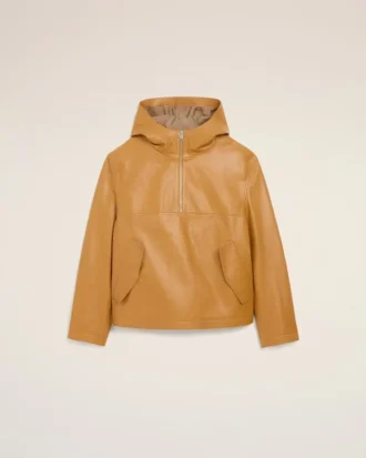 Veste à capuche en cuir de vachette jaune