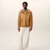 Veste à capuche en cuir de vachette jaune