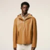 Veste à capuche en cuir de vachette jaune