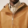 Veste à capuche en cuir de vachette jaune