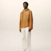Veste à capuche en cuir de vachette jaune