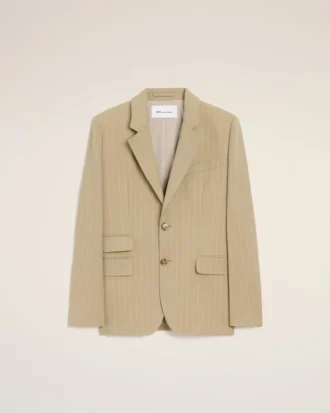 Veste carrée à simple boutonnage en laine vierge beige