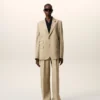 Veste carrée à simple boutonnage en laine vierge beige