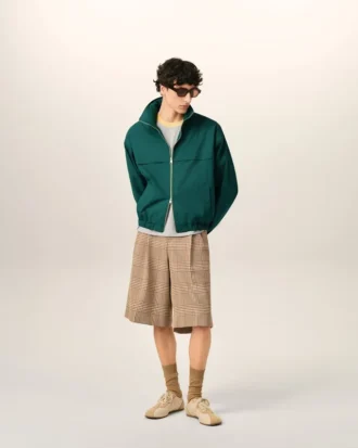 Veste coupe-vent en toile de coton et nylon verte