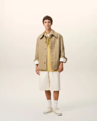 Veste de travail boutonnée en coton beige