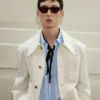 Veste de travail boutonnée en coton blanc
