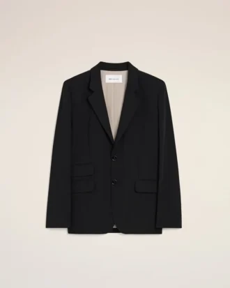 Veste droite carrée en laine vierge noire