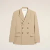 Veste droite à double boutonnage en laine vierge beige