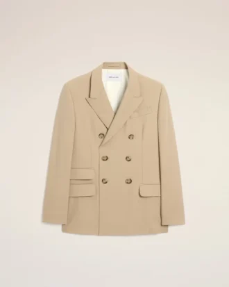 Veste droite à double boutonnage en laine vierge beige