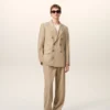 Veste droite à double boutonnage en laine vierge beige