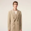 Veste droite à double boutonnage en laine vierge beige