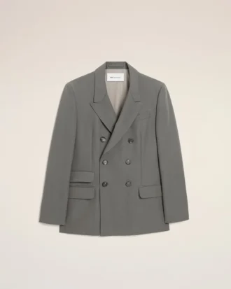 Veste droite à double boutonnage en laine vierge grise