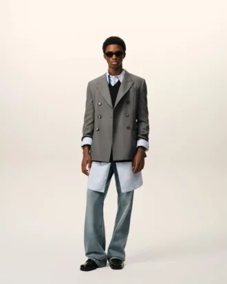 Veste droite à double boutonnage en laine vierge grise