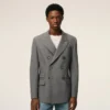 Veste droite à double boutonnage en laine vierge grise