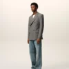 Veste droite à double boutonnage en laine vierge grise