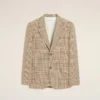 Veste droite en laine marron à motif Prince de Galles