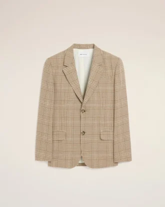 Veste droite en laine marron à motif Prince de Galles