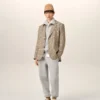 Veste droite en laine marron à motif Prince de Galles