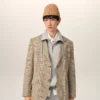 Veste droite en laine marron à motif Prince de Galles