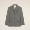 Veste droite en laine vierge grise à simple boutonnage