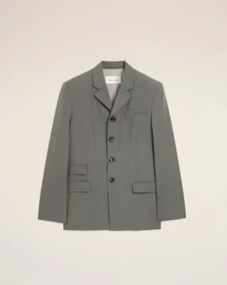 Veste droite en laine vierge grise à simple boutonnage