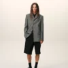 Veste droite en laine vierge grise à simple boutonnage
