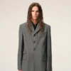 Veste droite en laine vierge grise à simple boutonnage