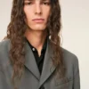 Veste droite en laine vierge grise à simple boutonnage