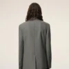 Veste droite en laine vierge grise à simple boutonnage