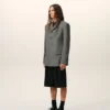 Veste droite en laine vierge grise à simple boutonnage