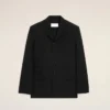 Veste droite en laine vierge noire à simple boutonnage