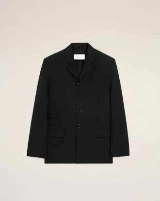 Veste droite en laine vierge noire à simple boutonnage