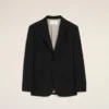 Veste droite en laine vierge noire à simple boutonnage