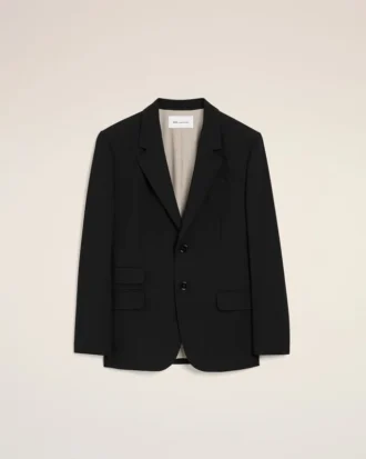 Veste droite en laine vierge noire à simple boutonnage