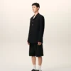 Veste droite en laine vierge noire à simple boutonnage