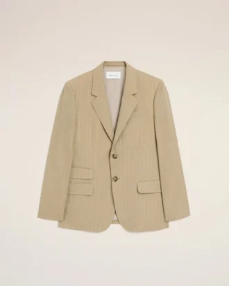 Veste droite à simple boutonnage en laine vierge beige