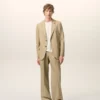 Veste droite à simple boutonnage en laine vierge beige