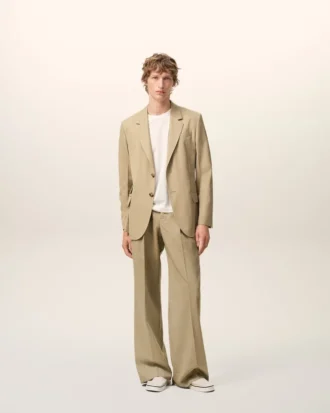 Veste droite à simple boutonnage en laine vierge beige