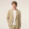 Veste droite à simple boutonnage en laine vierge beige