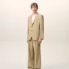 Veste droite à simple boutonnage en laine vierge beige
