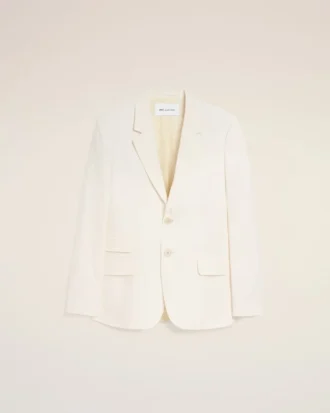 Veste droite à simple boutonnage en lin mélangé blanc