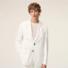 Veste droite à simple boutonnage en lin mélangé blanc