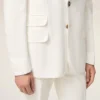 Veste droite à simple boutonnage en lin mélangé blanc